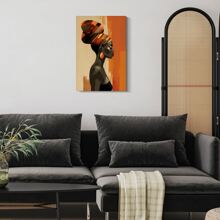 1pc Framed Canvas Poster, African American Women Black Vogue Girl Wall Art Canvas Paintings, Ideal Gift For Bedroom Living Room Corridor, Wall Art, Room Decoration