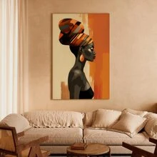 1pc Framed Canvas Poster, African American Women Black Vogue Girl Wall Art Canvas Paintings, Ideal Gift For Bedroom Living Room Corridor, Wall Art, Room Decoration