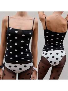 Women's Fitted Cami Tops Summer Sleeveless Open Back Dot Print Slim Fit Tank Tops - màu đen - Xem 3