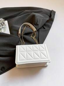 韩版独特裂纹纹理边饰做旧休闲单肩包女2025新款时尚ins简约小方形斜挎包 - 白色 - 查看 8