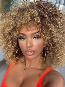 14 inch Blonde Curly Wigs 70s Kinky Brown Mixed Blonde Afro Wigs for women Synthetic Afro Curly Blonde Wigs for Women