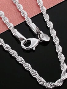 1pc European & American Style Minimalist Twist Rope Chain Necklace, Unisex Spring Personalized Versatile Necklace Accessory, Everyday Wear Gift - Necklace - View 3