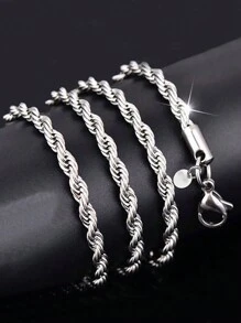 1pc European & American Style Minimalist Twist Rope Chain Necklace, Unisex Spring Personalized Versatile Necklace Accessory, Everyday Wear Gift - Necklace - View 2