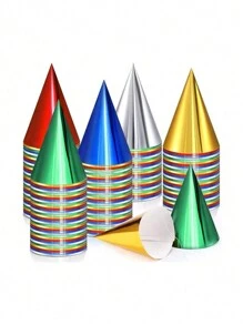 20 Pcs Colorful Birthday Party Hats Party Cone Hats Metallic Foil Cone Hats Birthday Paper Hats (5 Colors) - Multicolor - View 1