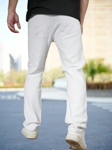 Men's Distressed White Denim Jeans, Casual Outdoor All Season