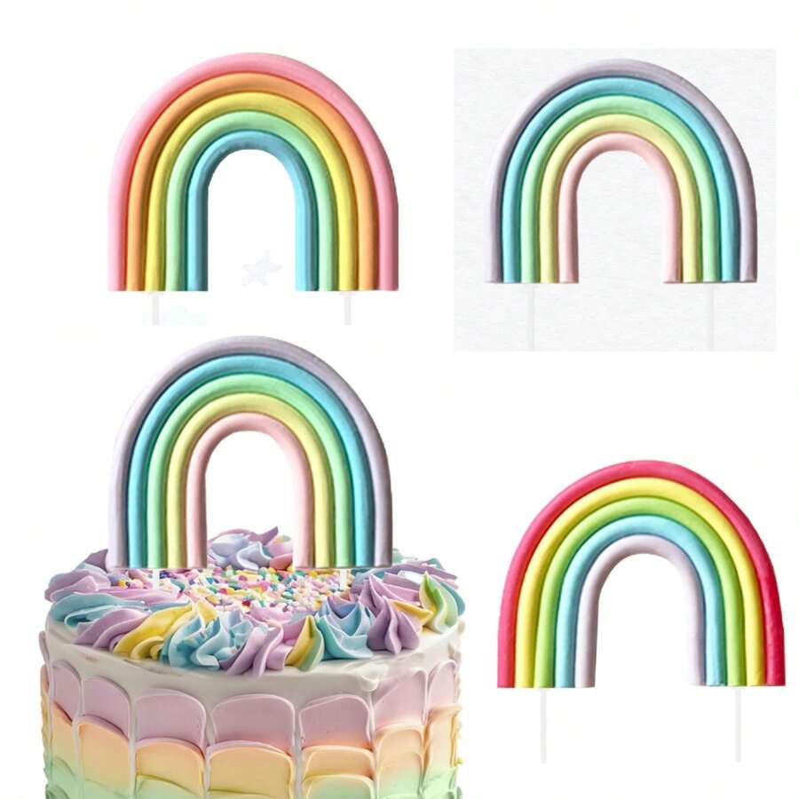Regenbogenkuchen-Topper, dreidimensionales Wolken-Regenbogen-Design Kuchenstecker für Party, Geburtstag, Hochzeitstorte Dekorationen und Zubehör Regenbogenkuchen-Topper