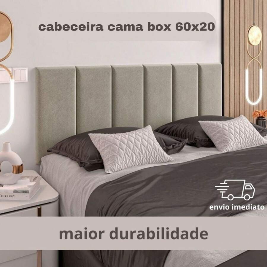 Headboard For Double Bed 60x20 Upholstered Modular Kit 7 Pieces Double-Sided Fixation - Beis - Ver 1