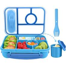 Lunch Box, Bento Box, Lunch Containers For Adults/Kids/Toddler,5 Compartments Bento Lunch Box With Sauce Vontainers,Microwave & Dishwasher & Freezer Safe, - Blue - View 1