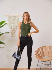 KAHULE Casual Basic Slim Fit Racerback Top Shirt Blouses Womens Sleeveless Crew Neck Tank Tops Fashion Summer - Army Green - View 5