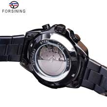 FORSINING Forsining Sport Male Clock Three Dial Calendar Display Black Stainless Steel Men Automatic Wrist Watch Top Brand Luxury Military