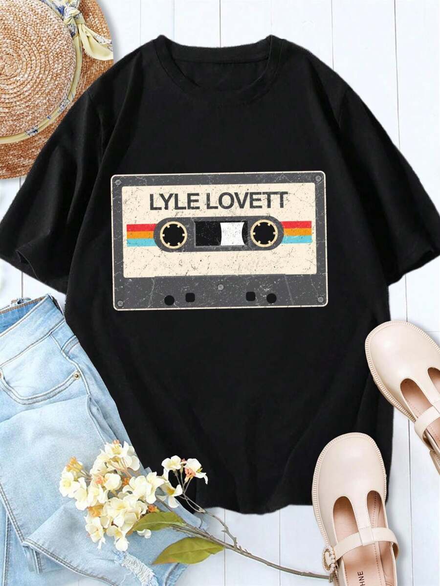 Kurnia Marga Vintage Cassette Tape Lyle Lovett Women's T-Shirt - Retro Music Tee 80s 90s Style Country Music Shirt