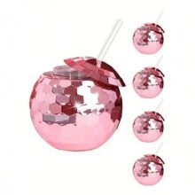 1pc/5pcs Creative Round Glitter Ball Cup, Valentine's Day Single Layer Spherical Straw Cup, Party Disco Fashion Plastic Cup, Suitable For Party, Holiday Gathering, Iced Coffee, Juice, Sisterhood Gathering - Multicolor - View 14