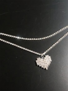 水钻心形装饰简约奢华小众百搭腰链，休闲日常穿着 - 愛心腰鏈 - 查看 5