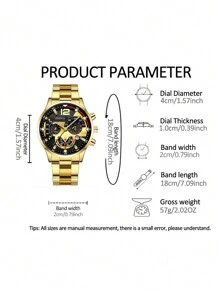 Juego de 4 piezas: Reloj de cuarzo con puntero minimalista y redondo dorado, collar con colgante de cruz dorado, anillo y pulsera, un regalo versátil para uso diario