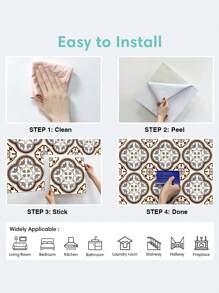 SUPSTICKER 9 件波西米亚风格印花自粘防水防滑地板贴纸，可撕下并粘贴于客厅、卧室、厨房、浴室地板、墙壁、橱柜、桌面装饰礼物生日毕业房间装饰家居装饰墙壁装饰浴室装饰卧室装饰房间装饰用品客厅装饰家居装饰客厅墙纸壁纸墙贴墙贴厨房配件厨房用品厨房装饰地砖地板地砖自粘地砖剥离粘贴 - 彩色 - 查看 10