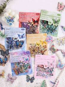 20张/包，精美蝴蝶图案复活节贴纸，防水PET动物印花手册装饰贴纸，适用于手机壳剪贴簿卡片装饰材料贴纸，学校用品文具装饰贴纸 - 彩色 - 查看 7