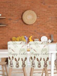 1/4/6 piezas Fundas de silla con estampado de conejo de Pascua, material de felpa corta elástica, decoración del hogar y fiesta festiva