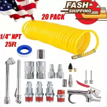 20Pcs Air Compressor Accessory Kit 25Ft Recoil Tire Hose Gun Nozzle Set 1/4" NPT