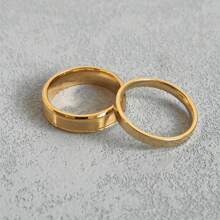 1Set(2pcs) Fashionable Simple Charm Stainless Steel Ring For Men, Woman,Couples, Daily Wear And Parties For Father Mother Dad Husband Wife Boyfriend Girlfriends Father's Day Birthday Gift Stackable Ring Statement Band Jewelry Size 5-12 - Gold - View 5