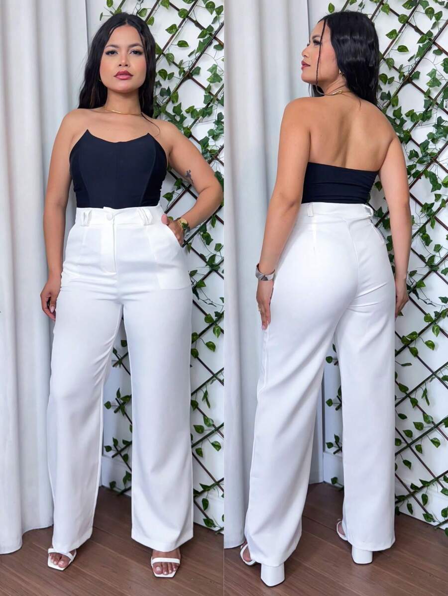 Women's Wide Leg Tailored Pantaloons - 白色 - 查看 1