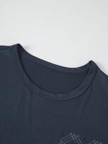 طقم نوم صيفي خفيف الوزن للرجال 2 قطعة، ملابس علوية بأكمام قصيرة وبنطلون ،طقم صيفي تواصلي للرجال مكون من 2 قطعة - رمادي غامق - مشاهدة 4