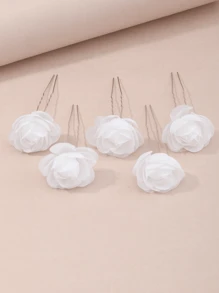 5pcs Fashionable Elegant Flower Hairpins Set For Teen - White - View 5