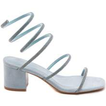 Giày Sandal Cao Gót Đính Đá Rhinestone Quai Xoắn Ốc Và Mũi Vuông - Màu xanh lam - Xem 2