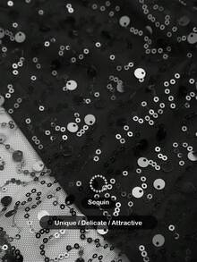 EVERPRETTY 春季女士优雅闪亮V领长袖黑色亮片正式礼服，适合婚礼、舞会、毕业典礼、正式场合、新娘、新娘母亲、婚礼宾客、晚宴、生日派对、节日派对、家庭聚会、新年、半正式场合等。 - 黑色 - 查看 5