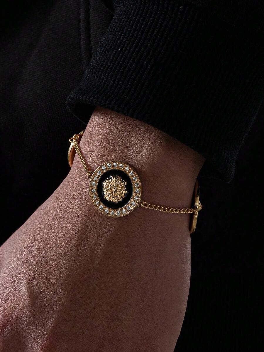 1pc Unique Creative Lion Head Design Men's Pendant Bracelet