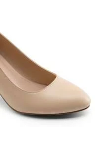 Women's High Chunky Rounded Toe Pumps Block Heels Closed Toe  Solid Color Comfortable Slip On Work Shoes - Apricot - View 8