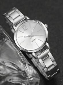 6 件/套女士石英腕表，搭配简约印花表盘和精致不锈钢表带，时尚奢华风格手表 + 珠宝配饰套装（不含手表盒） - 銀色 - 查看 9