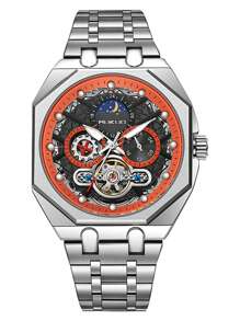 MUKUO A Multi-Functional Personalized Hollow Automatic Mechanical Watch Waterproof Glow-In-The-Dark Men's Watch - Silver - View 1
