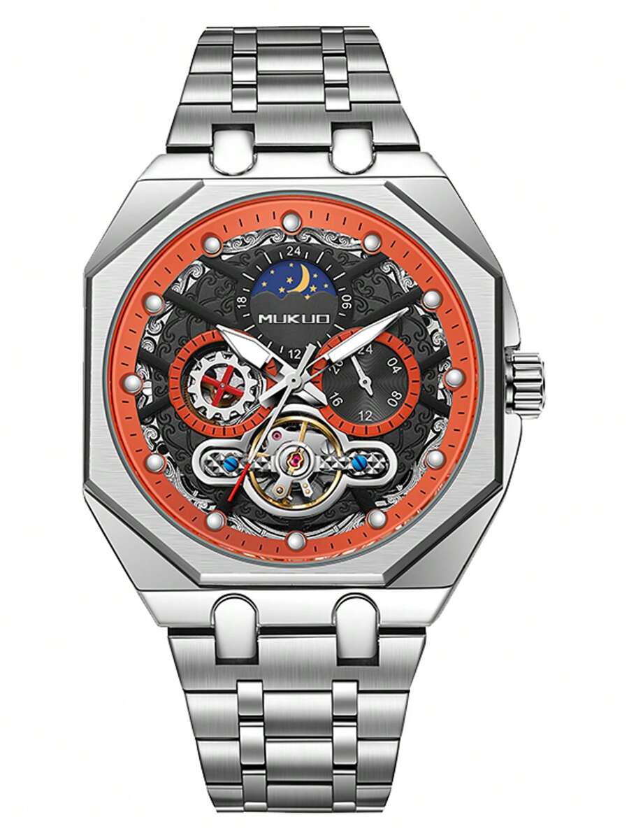 MUKUO A Multi-Functional Personalized Hollow Automatic Mechanical Watch Waterproof Glow-In-The-Dark Men's Watch - Silver - View 1