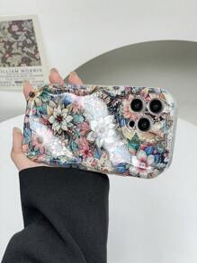 1 件时尚花朵印花闪亮防刮加厚手机保护壳，适用于 Apple 和系列 - 彩色 - 查看 5