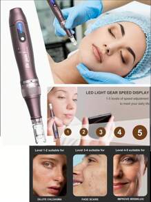 100% 原装微针笔，家用电动皮肤印章，可使面部毛发胡须的产品吸收率提高高达 300%（5 档速度控制），型号 A10 - 中紫紅色 - 查看 6