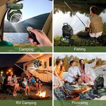 BDQ Ventilador de camping portátil a batería con linterna LED, recargable de 20000 mAh, oscilante con gancho para colgar en tiendas de campaña, inalámbrico, USB, de escritorio. - Verde militar - Ver 2