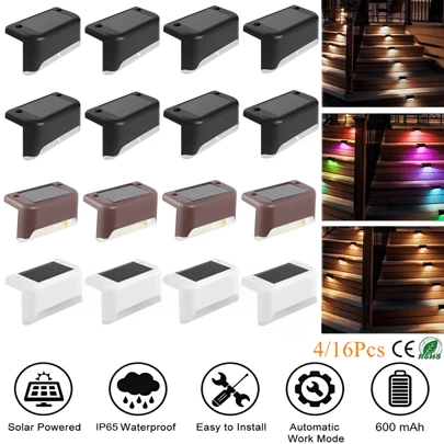 4/10/16pcs Solar Fence Lights, Outdoor Waterproof Micro LED Step Lights, Available In White, Black, Brown, Suitable For Patio, Stairs, Fence, Garden And Other Outdoor Areas (White)