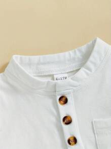 Baby Boy Summer Clothes Button Short Sleeve T-Shirt Shorts Set Toddler Soft Solid Color Outfit - White - View 8