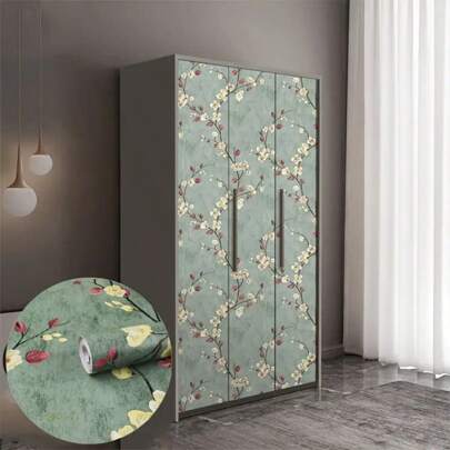 1 rotolo di carta da parati floreale verde e gialla, in PVC impermeabile e rimovibile, autoadesiva, dimensioni 45x500/300/100 cm, adatta per decorare pareti di soggiorno, camera da letto, dormitorio, mobili, tavoli, armadi, facile da installare, idea regalo per compleanni, lauree, decorazione casa, camera da letto, bagno