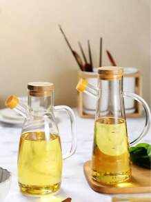 1pc Glass Olive Oil Dispenser Bottle With Measurement Marks, Leak-Proof Oil Bottle, Seasoning Bottle, Vinegar Bottle, Kitchen Condiment Container For Outdoor Barbecue, Camping, Picnic, Kitchen Accessory