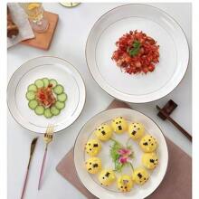 8-Inch Handpainted Gold-Lined, New Design, Gold-Rimmed Ceramic Round Plate, Nordic Style, Minimalist Steak Plate, Fruit Plate, Dessert Plate, Appetizer Plate, Serving Dish, Kitchen Dining Utensil