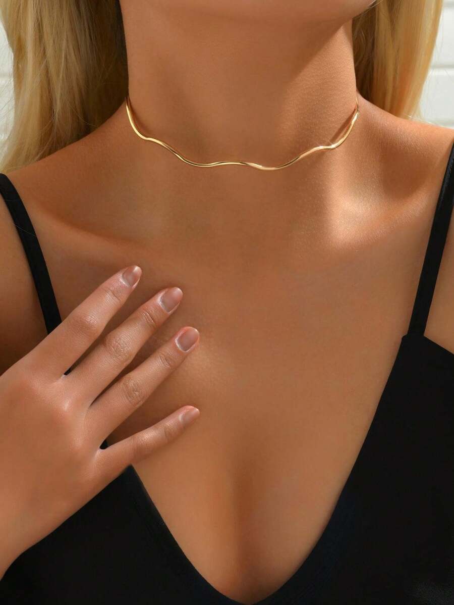 1pc Chic Simple Open Hollow Moon & Sun Design Choker Necklace, Fashion Jewelry For Party And Gathering - Yellow Gold - View 1