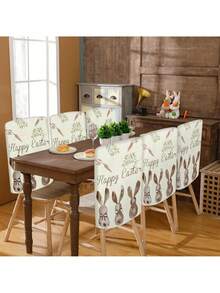 1/4/6 piezas Fundas de silla con estampado de conejo de Pascua, material de felpa corta elástica, decoración del hogar y fiesta festiva