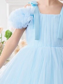 Young Girl Spaghetti Strap Bowknot Easter Party Dress, Elegant Princess Tulle Dress, Birthday Gift, Flower Girl Wedding Gown, School Dance Recital Celebration Dress