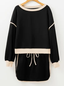 Loose Casual Suit For Women Simple Style Color Block Two-Piece Set For Women - Black - View 3