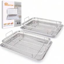 2 Pack Air Fryer Basket,Extra Large Air Fryer Basket And Tray,Stainless Steel Oven Air Fryer Pan Rack For Cooking,Baking And Broiling - White - View 8
