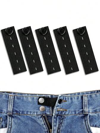 1 pieza/Set de 5 piezas Extensión de botón de jeans con extensión de botón de pantalón, con extensor de pantalón de maternidad negro, apto para jeans, faldas, vestidos y pantalones de hombre y mujer