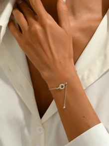 1 Stück minimalistische Sterling Silber vergoldete weiße Gold Geometrie Doppelring Anhänger Armband für Frauen, geeignet für Dates, tägliches Tragen, Valentinstag Geschenk