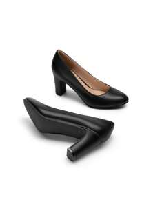 Women's High Chunky Rounded Toe Pumps Block Heels Closed Toe  Solid Color Comfortable Slip On Work Shoes - 黑色 - 查看 4