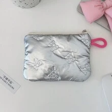 Rhombus Silver Heart & Bow Coin Purse, Cute Clutch Makeup Pouch, Portable Sanitary Napkin Bag, Suitable For Daily Use - Women Fashion Accessory - Multicolor - View 10
